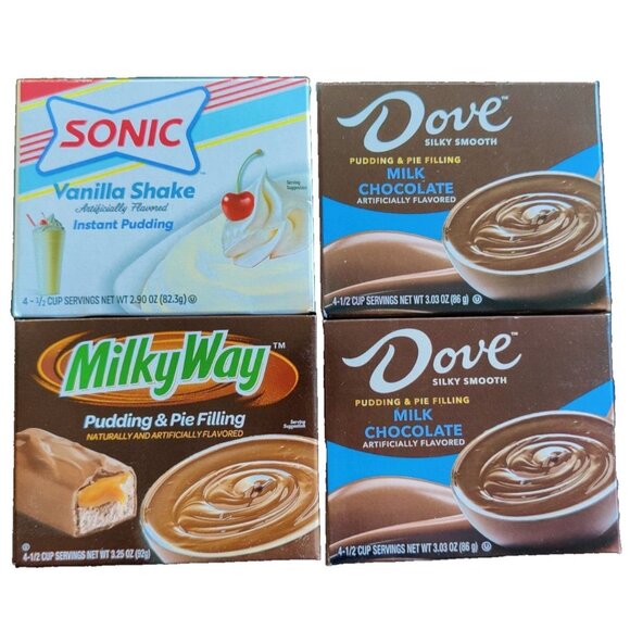 Dove MILK CHOCOLATE Sonic Vanilla Shake Milky Way 4 Pudding & Pie Filling Mix - Picture 1 of 4